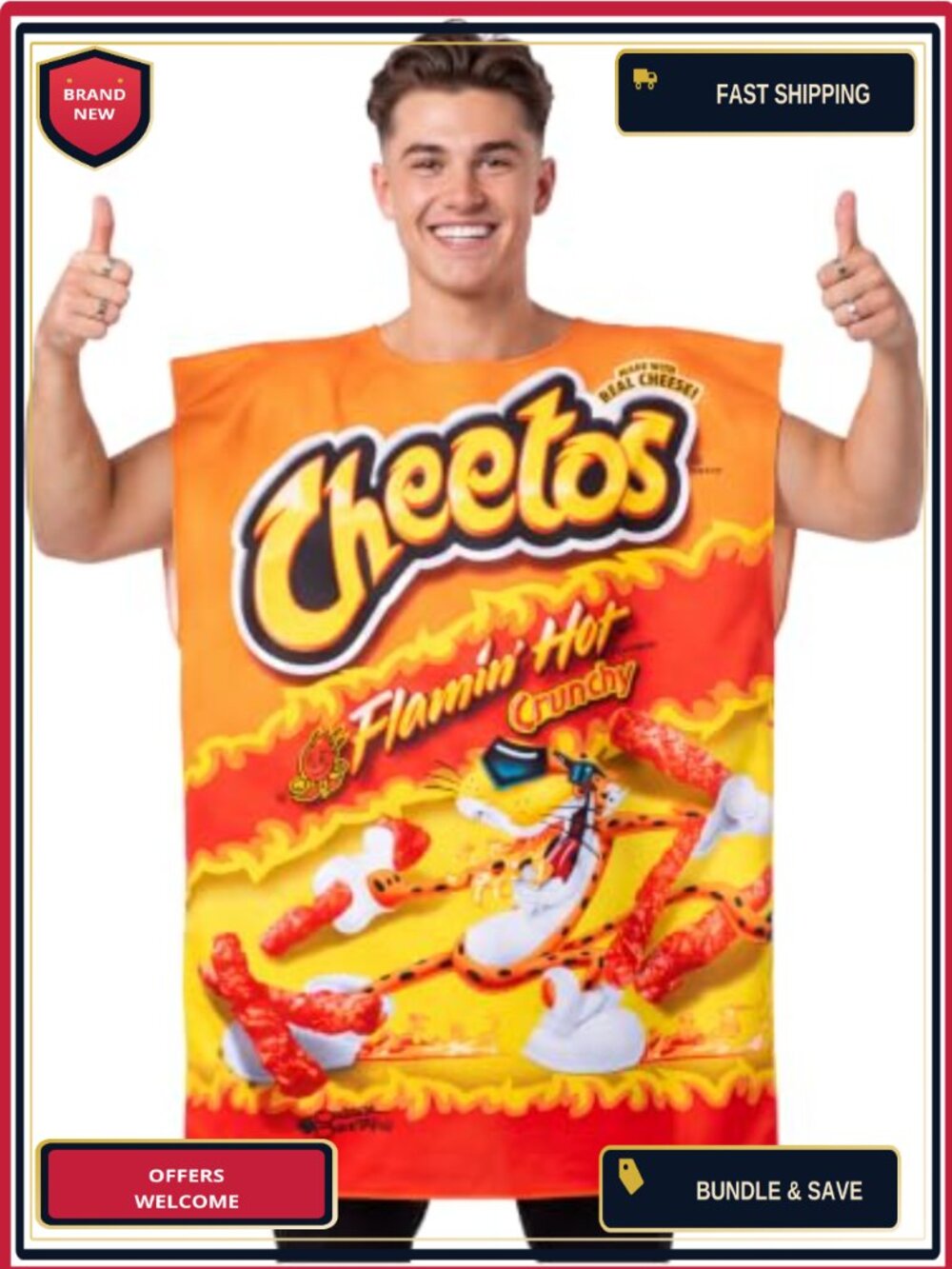 Cheetos Flamin Hot Bag Costume Funny Halloween Adult Tunic Slip-On Food Party